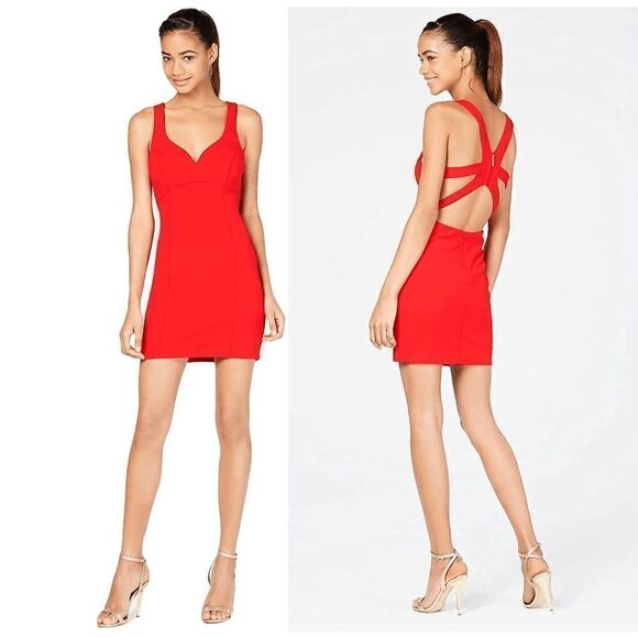 ❤ NWT B. Darlin Strappy V-Neck Sexy Back Clubwear Party Red Hot Dress SIZE M - Picture 4 of 15